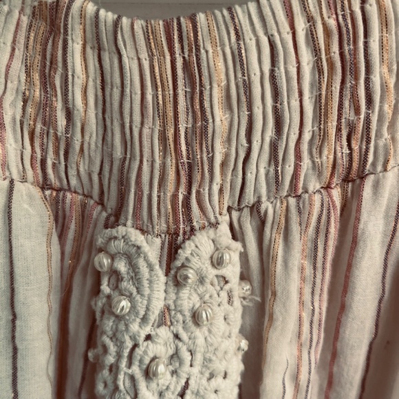 Chloe Laetitia Paris L Peasant Striped Gauze Romper Lace  Crochet Off Shoulder - Picture 3 of 16